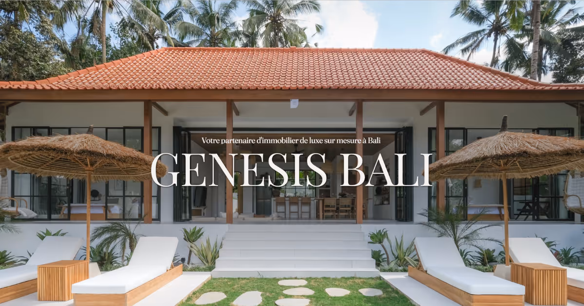 Site web Genesis Bali — partenaire d'immobilier de luxe sur mesure à Bali (villas, hôtels-boutiques, guesthouses).